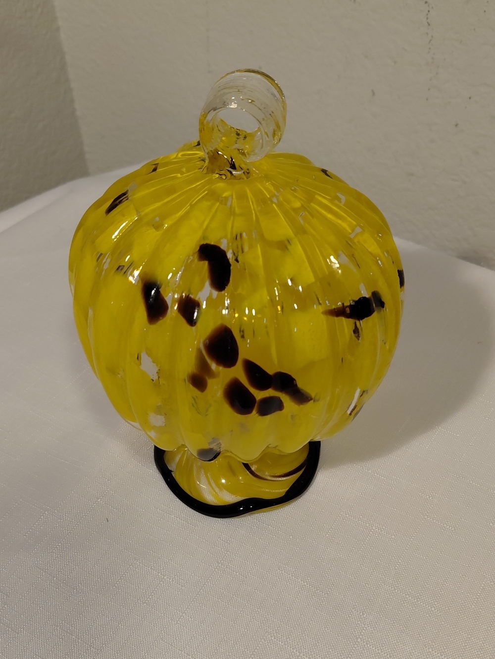 Source Unknown Bright Yellow Glass Pumpkin with Dark Speckle Accents